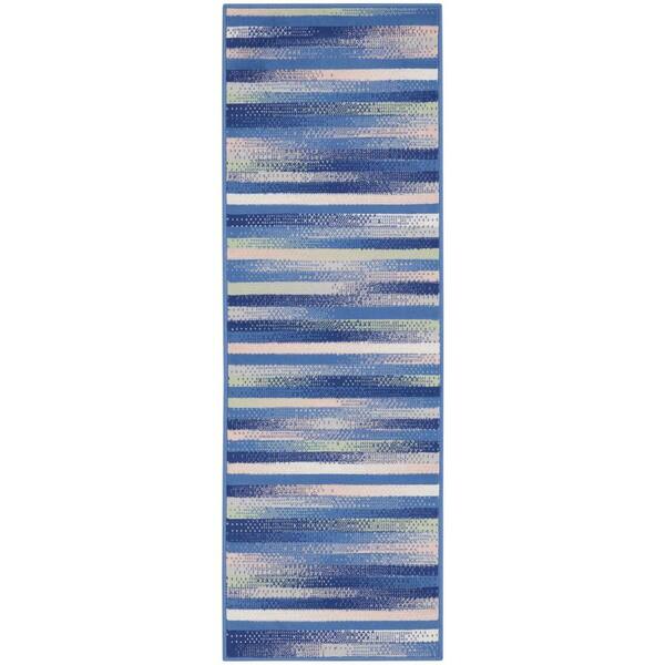 Nourison Whimsicle Blue Multicolor 2 ft. x 6 ft. Geometric Contemporary Kitchen Runner Area Rug
