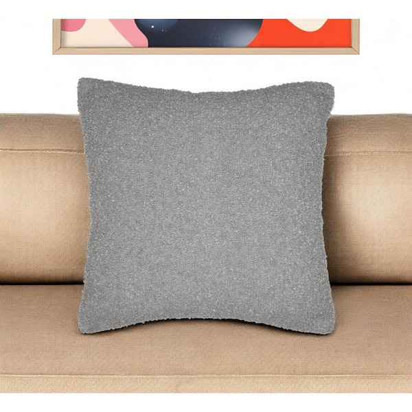 HomeRoots Gray Solid Polyester 24 in. x 24 in. Throw Pillow