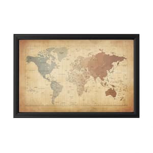 "Time Zones Map of the World" by Michael Tompsett Framed with LED Light Map Wall Art 16 in. x 24 in.