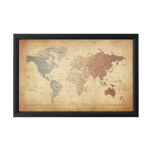 Trademark Fine Art "Time Zones Map of the World" by Michael Tompsett Framed with LED Light Map Wall Art 16 in. x 24 in.