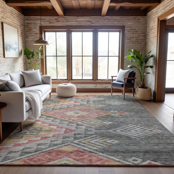 Mayfield Premium Machine Washable Abstract AMF1091 Gray 5 ft. x 7 ft. 6 in. Area Rug