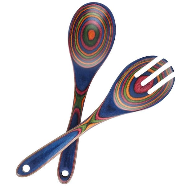 2-Piece Pakkawood Salad Servers, 10 in. Serving Utensils Set, Kitchen Cooking Utensil, Salad Tongs