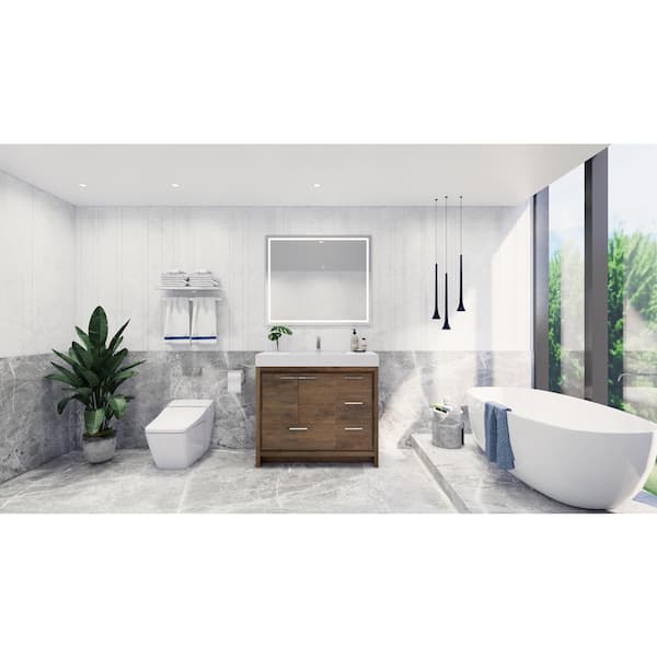Moreno Bath Dolce 42 in. W Bath Vanity in Rosewood with Reinforced Acrylic Top in White with White Basin and Right Side Drawers