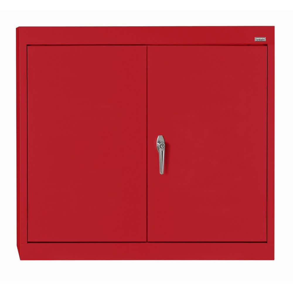 Red Powder-Coated Lockable Office Cabinet with Adjustable Shelves