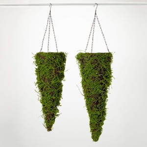 28 in. and 24 in. Artificial Hanging Moss Cone (Set of 2) Metal