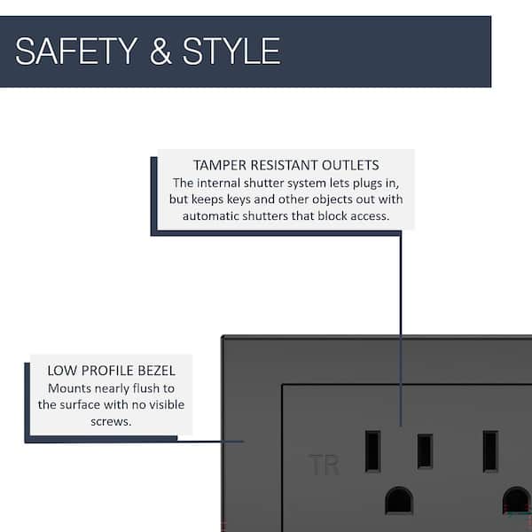 radiant Furniture Power Strip 15 Amp 2-Outlet, Black, 6 ft. Cord