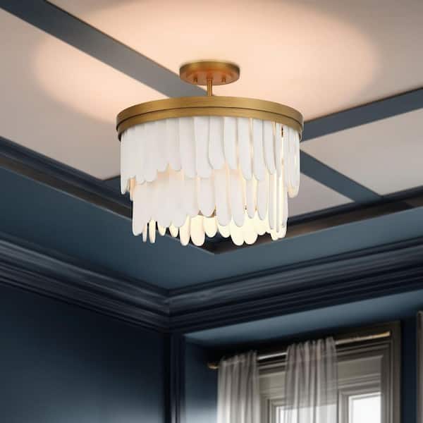 Briscade 18 in 6-Light Painted Legacy Brass Semi-Flush Mount with Organic Ceramic Panels No Bulbs Included