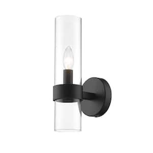 Datus 6.5 in. 1-Light Matte Black Wall Sconce-Light with Glass Shade