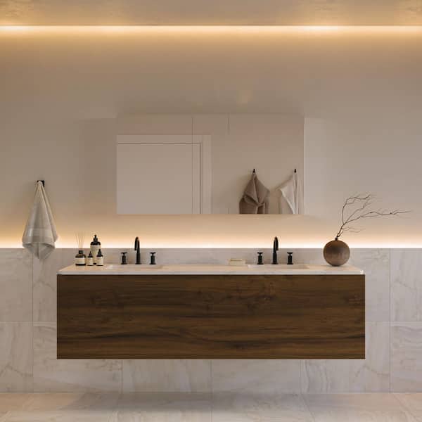 Senza 49 in. W x 26 in. H Rectangular Anodized Aluminum Medicine Cabinet with Mirror - Recessed or Surface-Mount