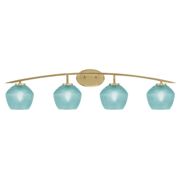 Unbranded Siena 40 in. 4-Light Vanity Light New Age Brass with Turquoise Textured Glass Shades