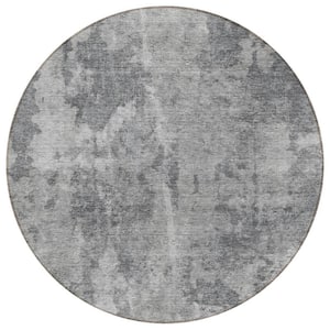 Gray 8 ft. Round Woven Abstract Round Indoor/Outdoor Area Rug