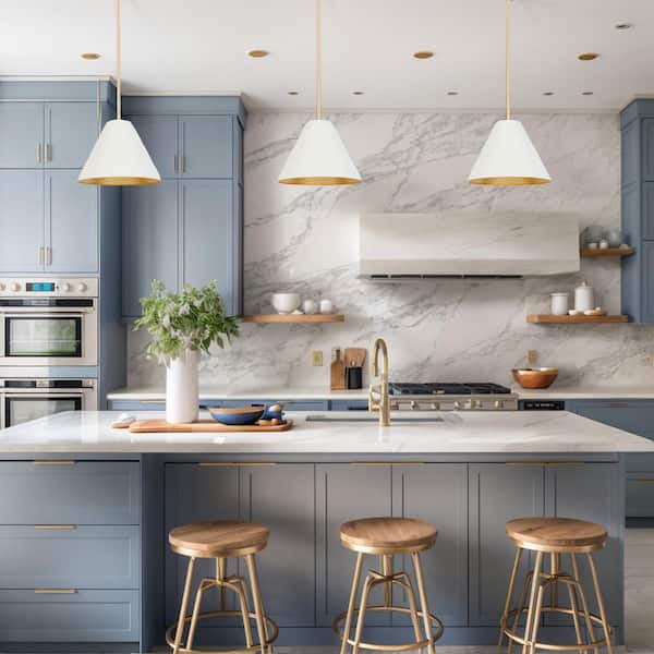 Mid-century Modern 1-Light Gold Pendant Lamp with White Cone Shade, Hanging Ceiling Light, Kitchen Island Pendant Light