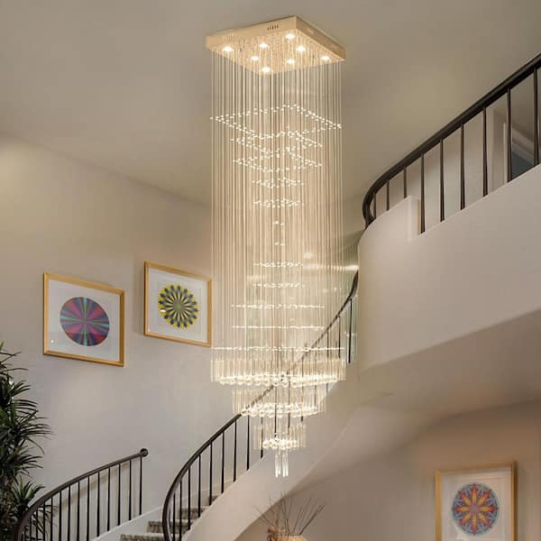 Adelman 8-Light Modern Chrome High Ceiling Crystal Chandelier for Staircase Foyer Living Room
