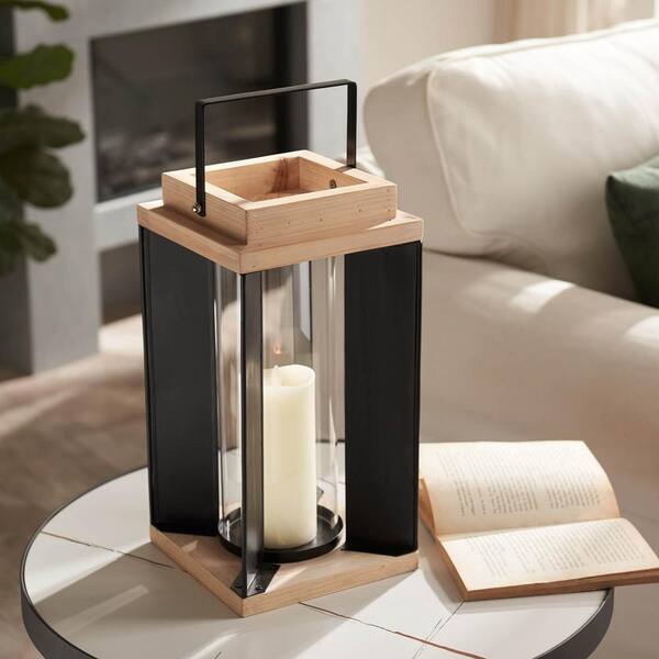 Serene Spaces Living Black Decorative Hurricane Lantern with Glass Panels,  Perfect for Home Decor, Parties, Events, Table Top, Hanging Lantern for