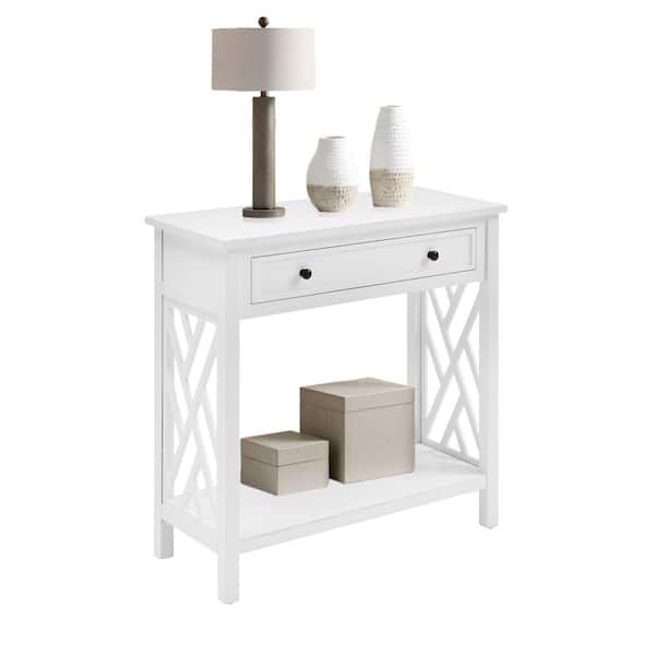 Alaterre Furniture Coventry 32 in. White Standard Rectangle Wood Console Table with Drawer