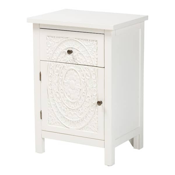 Baxton Studio Lambert 1-Drawer White Nightstand (25.59 in. H x 17.72 in. W x 13.39 in. D)