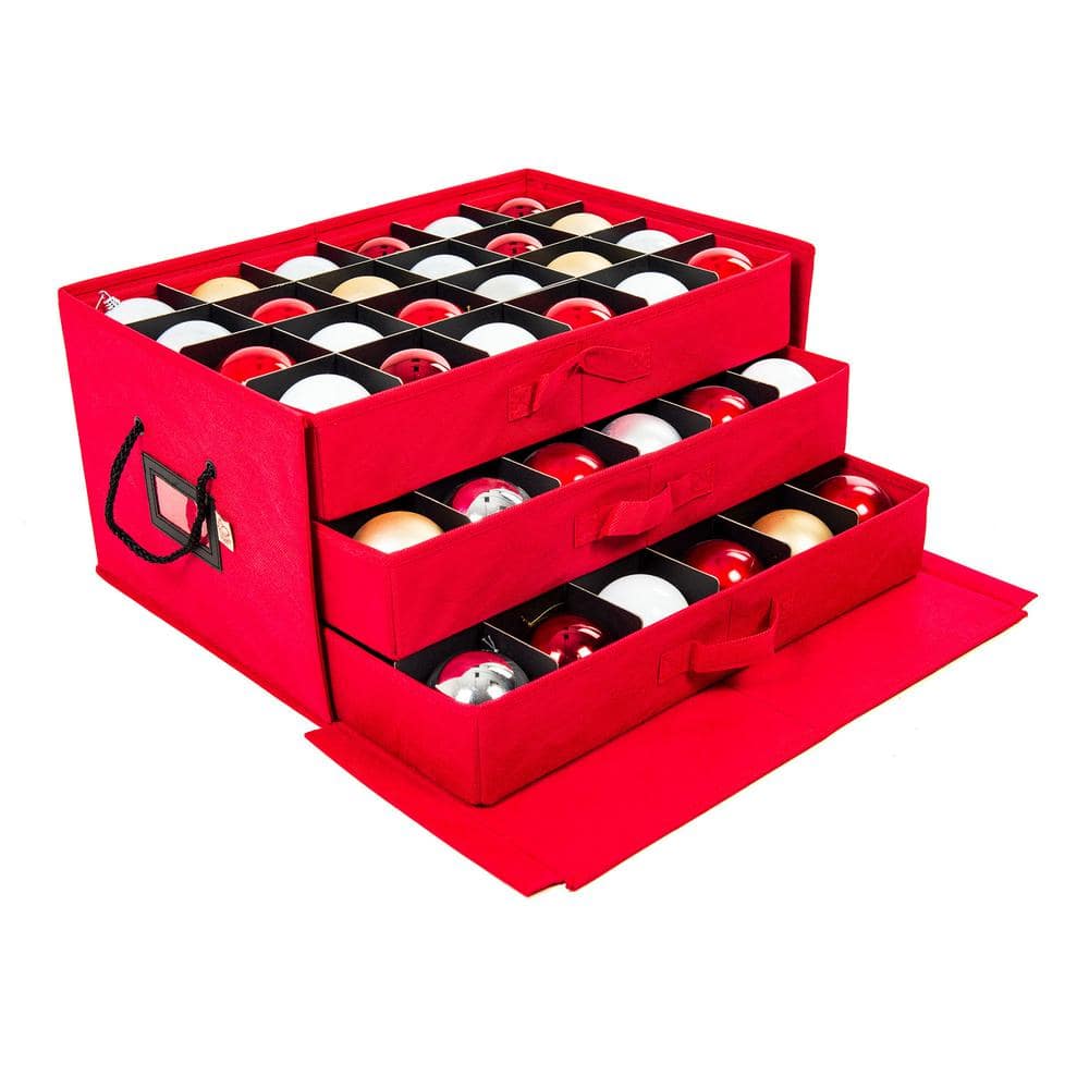 Santa's Bags 3-Drawer Christmas Ornament Storage Box (72 Ornaments) - Red