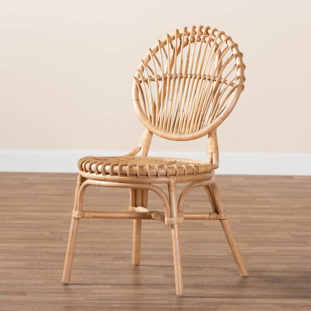 Iris Natural Brown Rattan and Cane Bohemian Side Chair