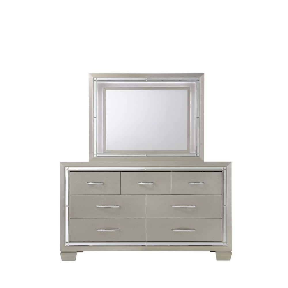 Champagne Double Dresser with Mirror and Crystal Handles