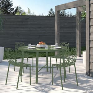 Khaki Green Devon Modern Outdoor Patio Stackable Aluminum Outdoor Dining Chair (Set of 4)