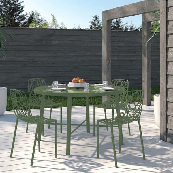Leisuremod Khaki Green Devon Modern Outdoor Patio Stackable Aluminum