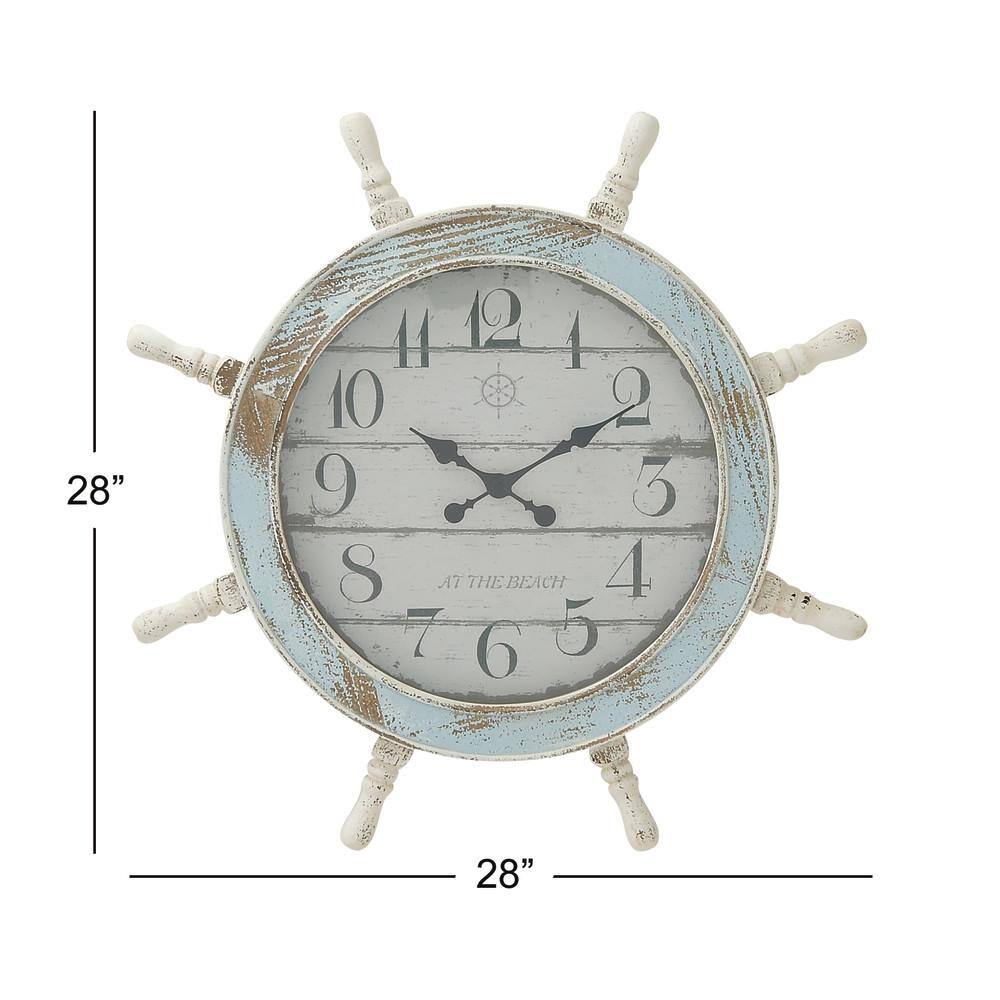 Blue and White Ship Wheel Nautical Wall Clock, 28"
