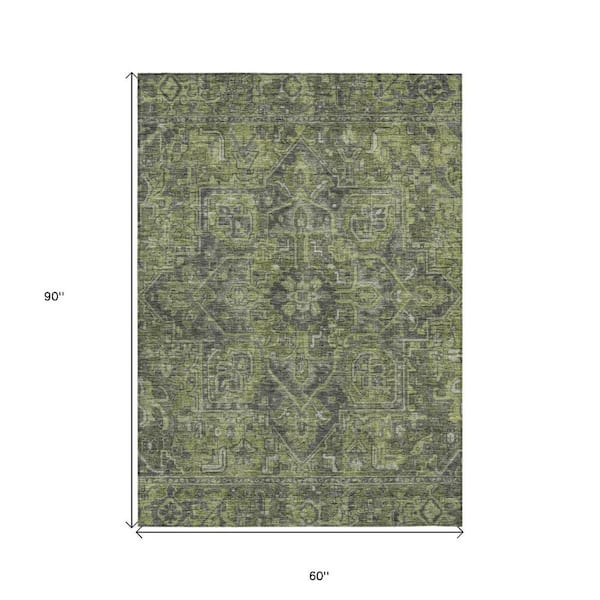 HomeRoots Moss Green and Gray 5 ft. x 8 ft. Woven Oriental