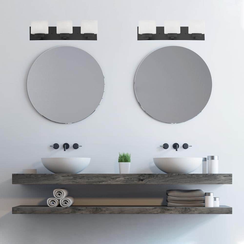 Elegant Matte Black 24" Traditional Vanity Light with Frosted Glass