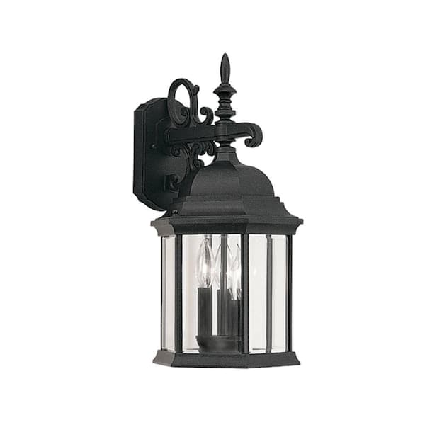 Designers Fountain Erving 19 in. Black 3-Light Outdoor Line Voltage Wall Sconce with No Bulbs Included