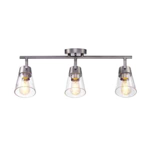 2 ft. Contemporary Gray Pewter Indoor Hard Wired Track Lighting Kit with Clear Glass Shades, Step Heads
