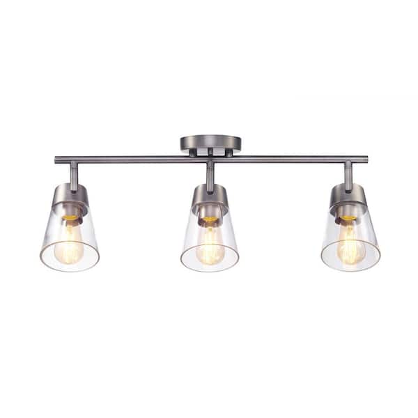 Globe Electric 2 ft. Contemporary Gray Pewter Indoor Hard Wired Track Lighting Kit with Clear Glass Shades, Step Heads