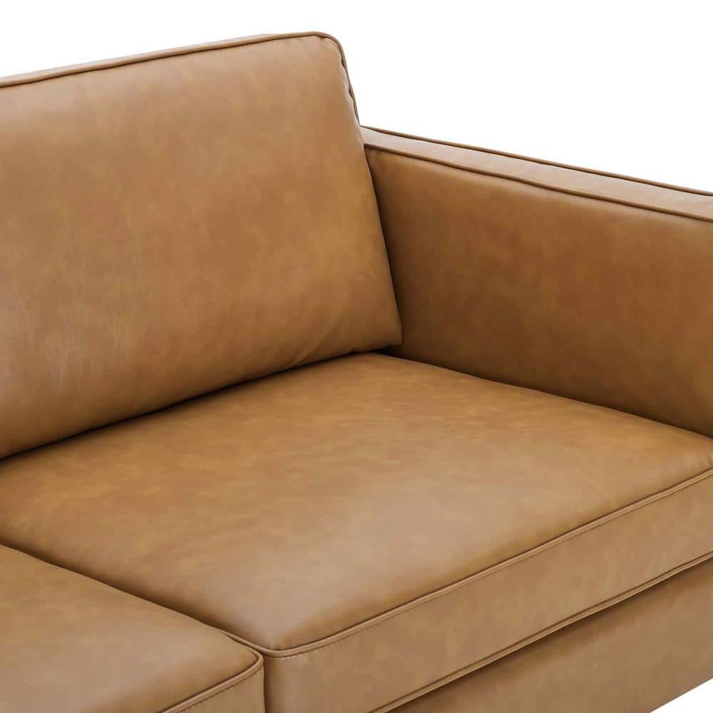 Kaiya Tan Faux Leather Sofa with Gold Metal Legs