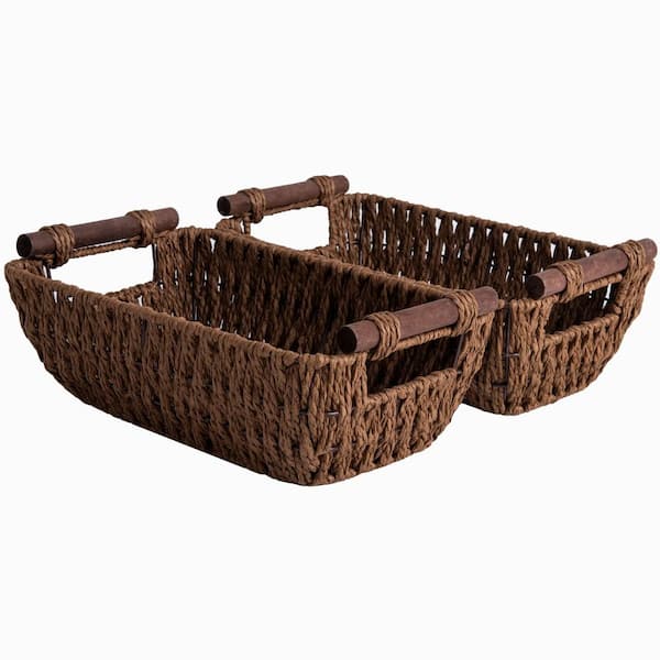 Unbranded Brown 12.25 in. x 4.5 in. Paper Decorative Basket Set of 2