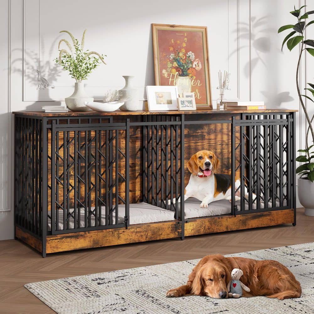 79 in. Rustic Brown Double Dog Crate with Metal Frame, Divider Kennel Table for Medium to Large Dogs, 100 lbs. Capacity price history on PriceWatchPro