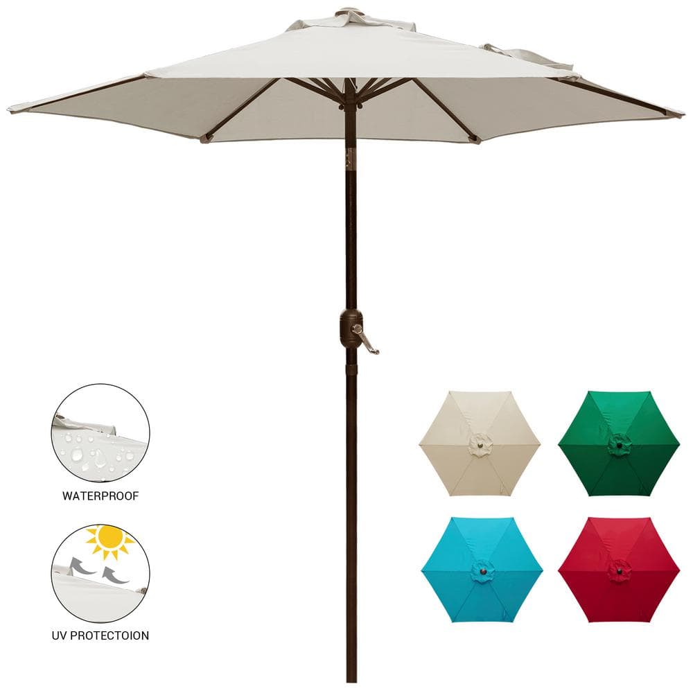 7.5 ft. Round Outdoor Market with Push Button Tilt and Crank Lift Patio Umb