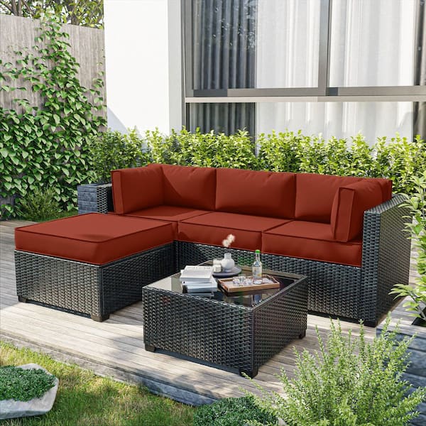 9-Piece 25.6 in. Outdoor Patio Replacement Slip Covers for 4-Seater Furniture Cushion Terra Red (Covers Only)