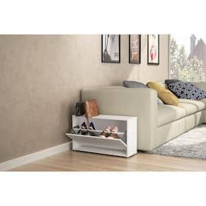 Compact White Shoe Storage with Pull Down Door