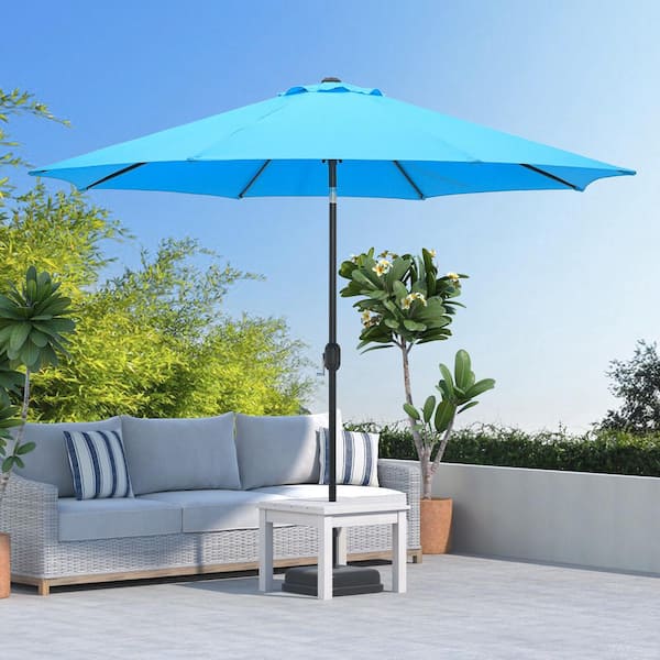 10 ft. Steel Crank and Tilt Market Patio Umbrella in Aqua