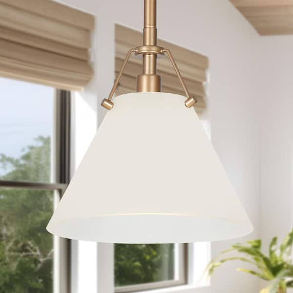 Mid-Century Modern Cone Kitchen Island Pendant Light 1-Light Brass Gold Coastal Pendant Light with Frosted Glass Shade