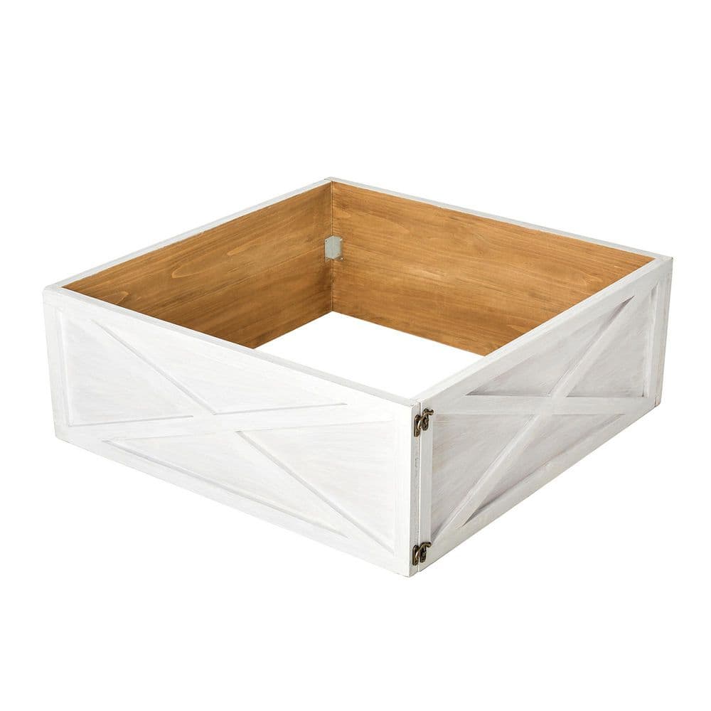 Glitzhome 30 in. D Washed White Wooden Tree Collar (KD) 2010600037 The Home Depot