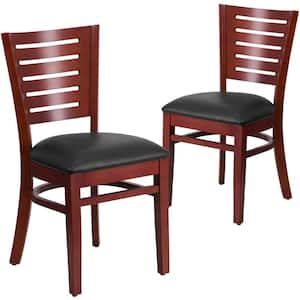 Black Vinyl Seat/Mahogany Wood Frame Restaurant Chairs (Set of 2)