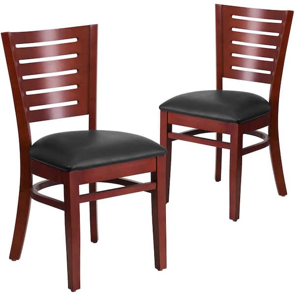 Carnegy Avenue Black Vinyl Seat/Mahogany Wood Frame Restaurant Chairs (Set of 2)