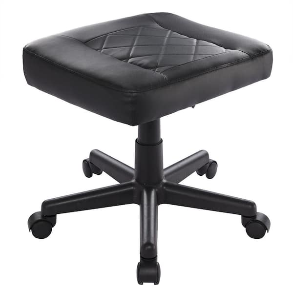 Under Desk Footrest with Wheels, PU Leather Ergonomic Foot Rest, Height Adjustable with Comfort Padding, Black Ottoman