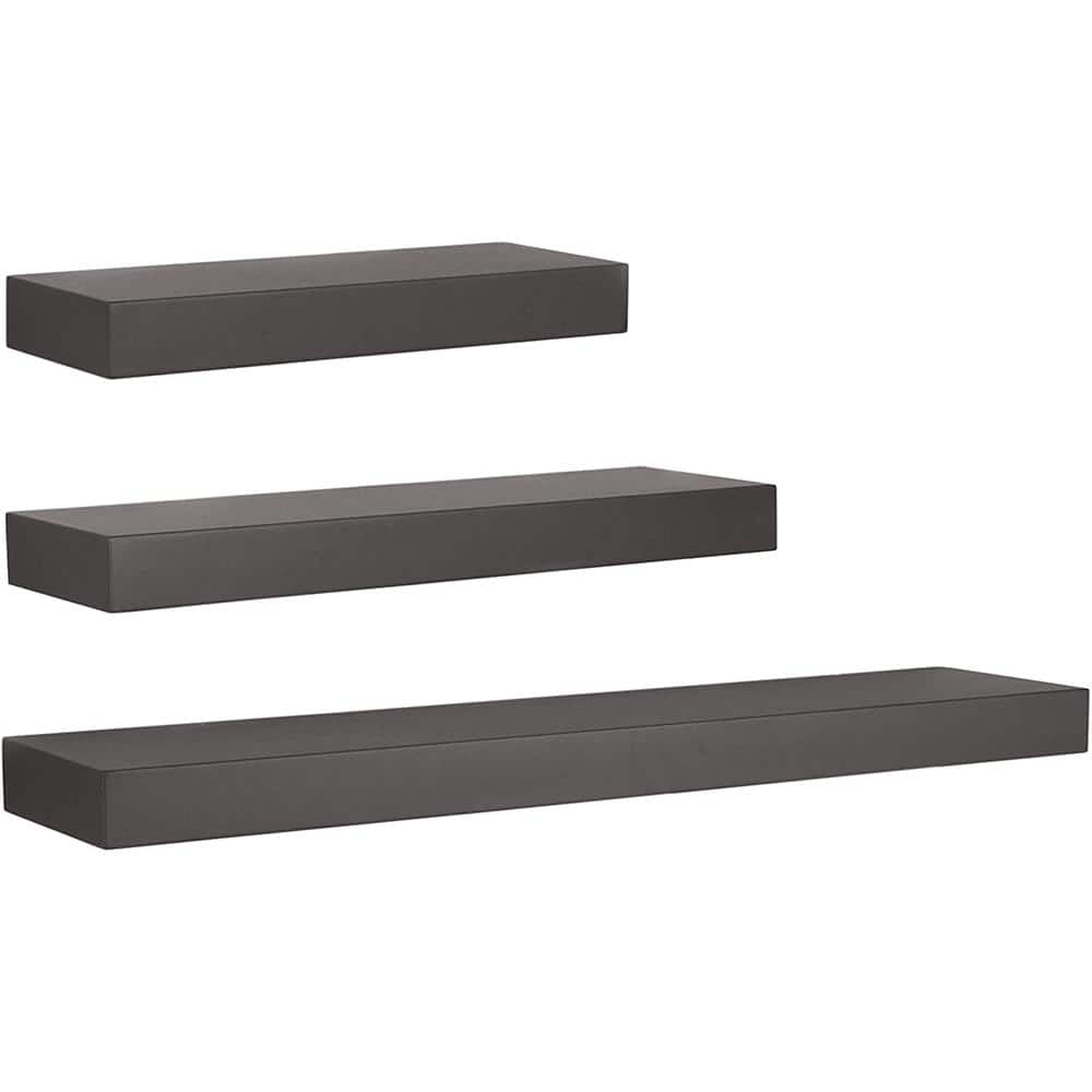 12 in./16 in./24 in. Medium Grey Kiera Grace Maine 3-Piece Floating Wall Sh