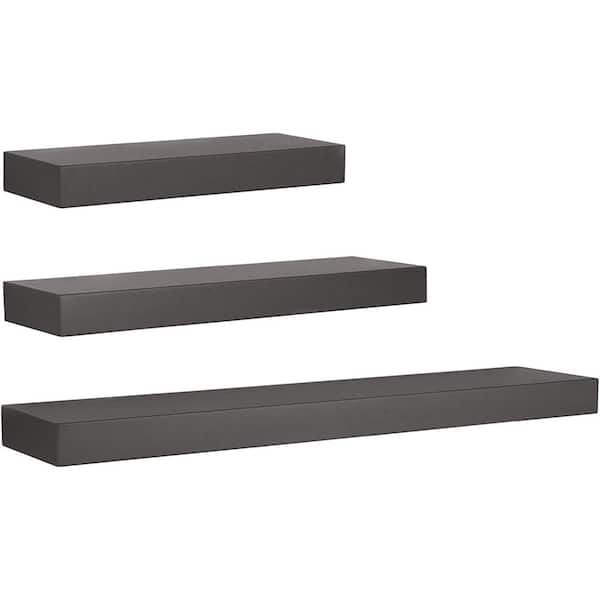 Unbranded 12 in./16 in./24 in. Medium Grey Kiera Grace Maine 3-Piece Floating Wall Shelves