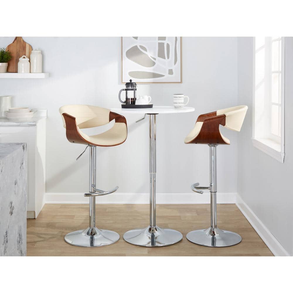 Symphony Adjustable Walnut and Cream Swivel Bar Stools, Set of 2