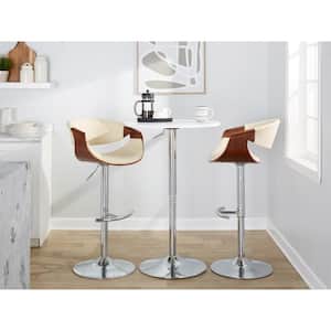 Symphony 32.5 in. Cream Faux Leather, Walnut Wood and Chrome Metal Adjustable Bar Stool (Set of 2)