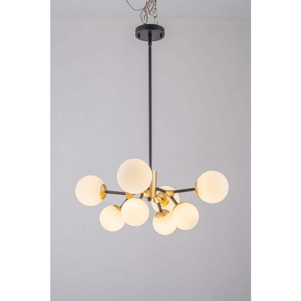 Calora 8-Light 23.2 in.W Black and Gold Opal Glass Globe Branch Chandelier for Living Room and Dining Room price history on PriceWatchPro