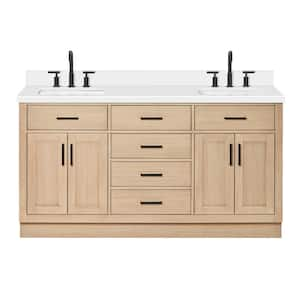 Hepburn 67 in. W x 22 in. D x 36 in. H Double Freestanding Bath Vanity in Oak with Pure White Quartz Top