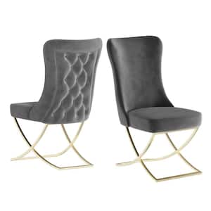 Majestic Grey/Gold Upholstered Dining Side Chair (Set of 2) (20 in. W x 37.5 in. H) No Assembly Required
